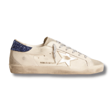 Women's Super-Star LTD in nappa leather with platinum star and blue glitter heel tab